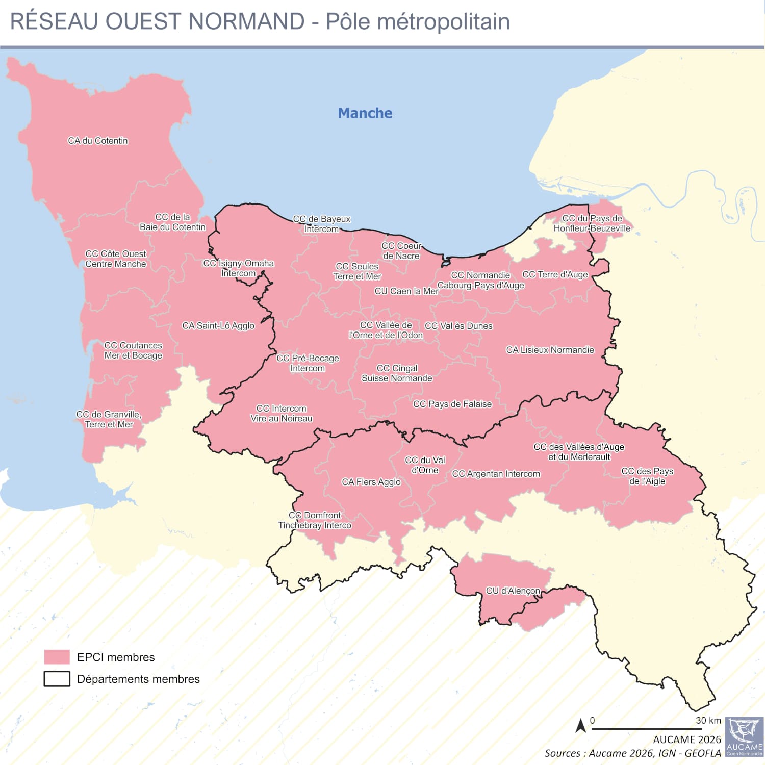 Réseau et territoire de l'Agence d'Urbanisme de Caen Normandie Métropole