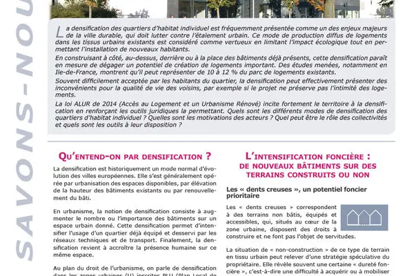 Faire évoluer les quartiers d'habitat individuel : les formes de la densification.