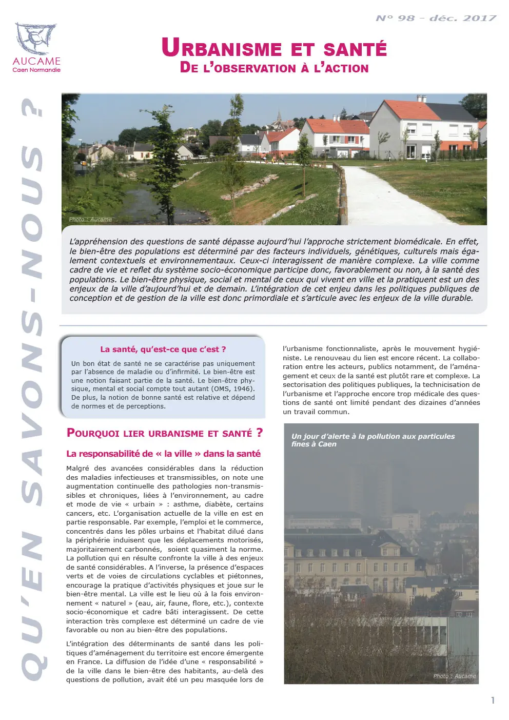 Urbanisme et santé : de l'observation à l'action