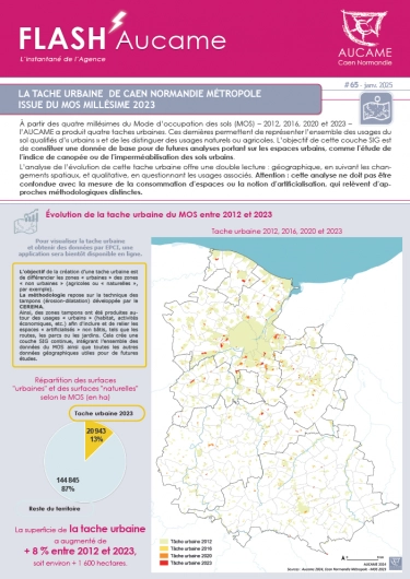 La tache urbaine de Caen Normandie Métropole issue du MOS 2023