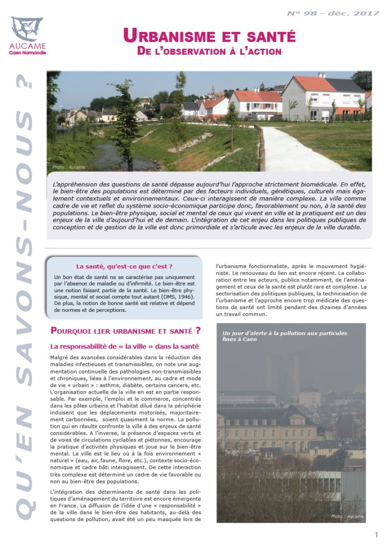 QSN #98 : Urbanisme et santé : de l'observation à l'action