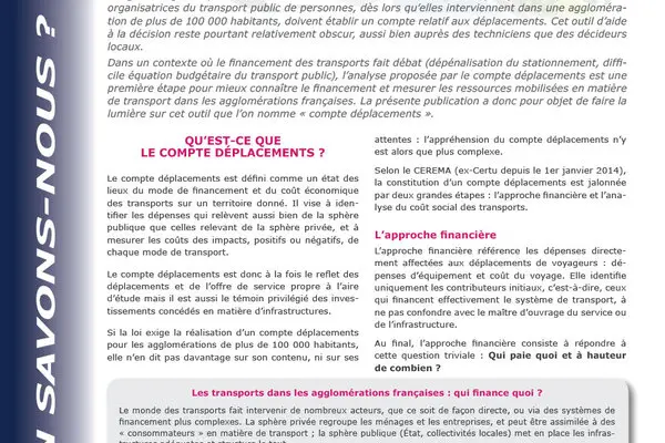 Le compte déplacements : les transports vus sous l'angle économique