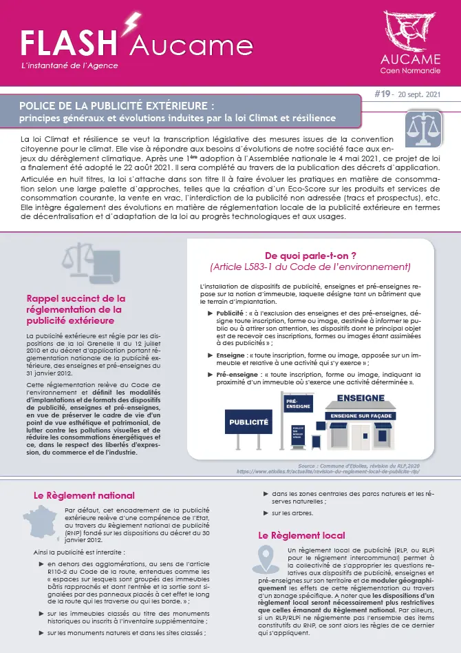 Flash' # 19 - POLICE DE LA PUBLICITÉ EXTÉRIEURE :  principes généraux et évolutions induites par la loi Climat et résilience