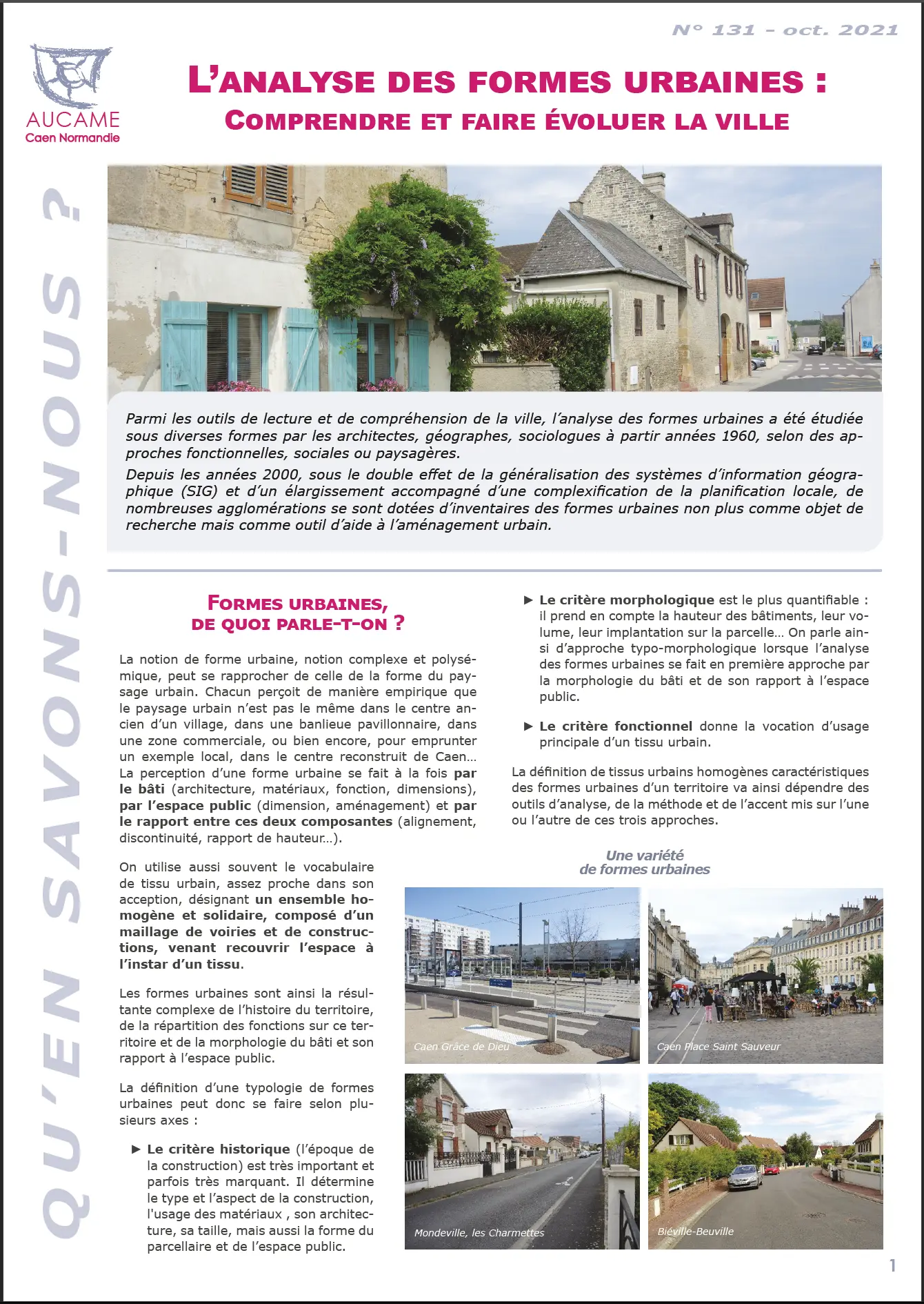 QSN #131 - L’analyse des formes urbaines : comprendre et faire évoluer la ville.